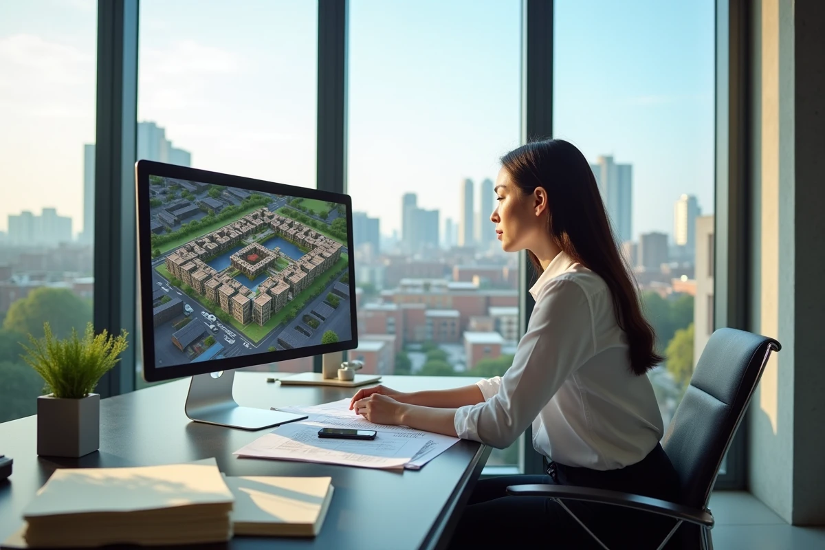 Jeune architecte examine documents dans bureau moderne