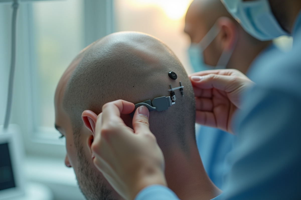 Prise de mesures avec capteurs sur le cuir chevelu du patient