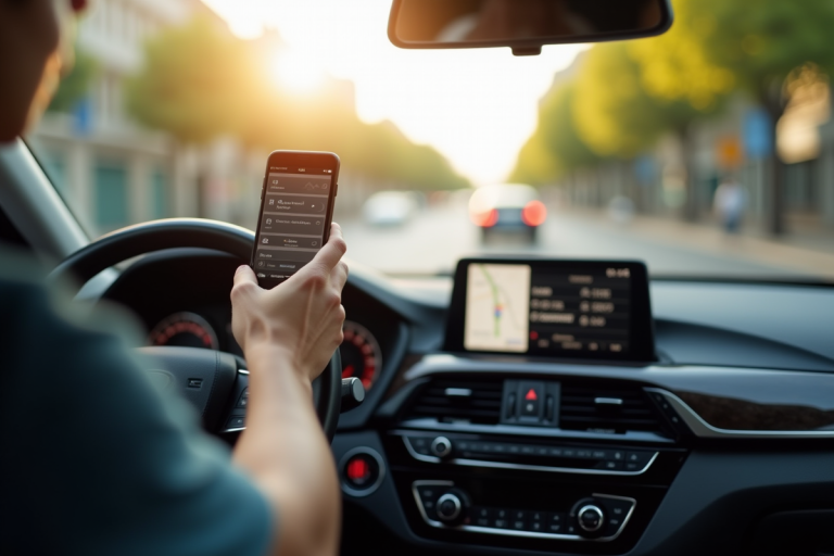 Main d'un conducteur ajustant un GPS sur le tableau de bord