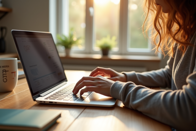 Jeune femme utilisant son ordinateur et smartphone pour consulter ses comptes bancaires le matin