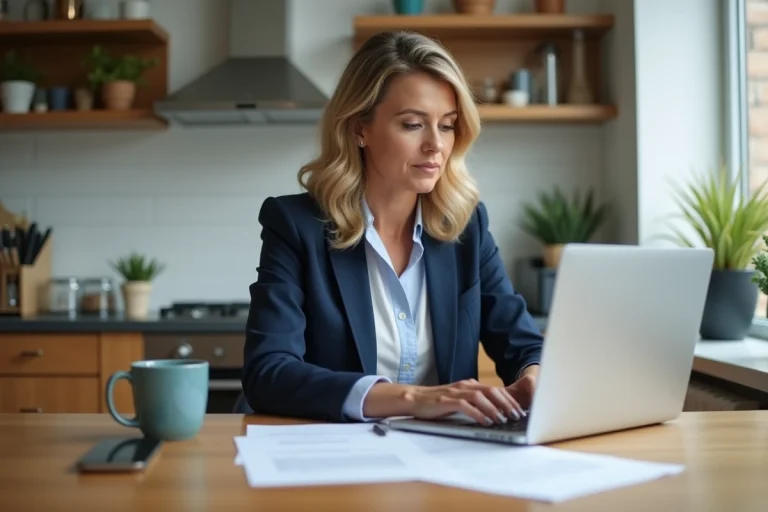 Femme en bureau moderne travaillant sur son ordinateur