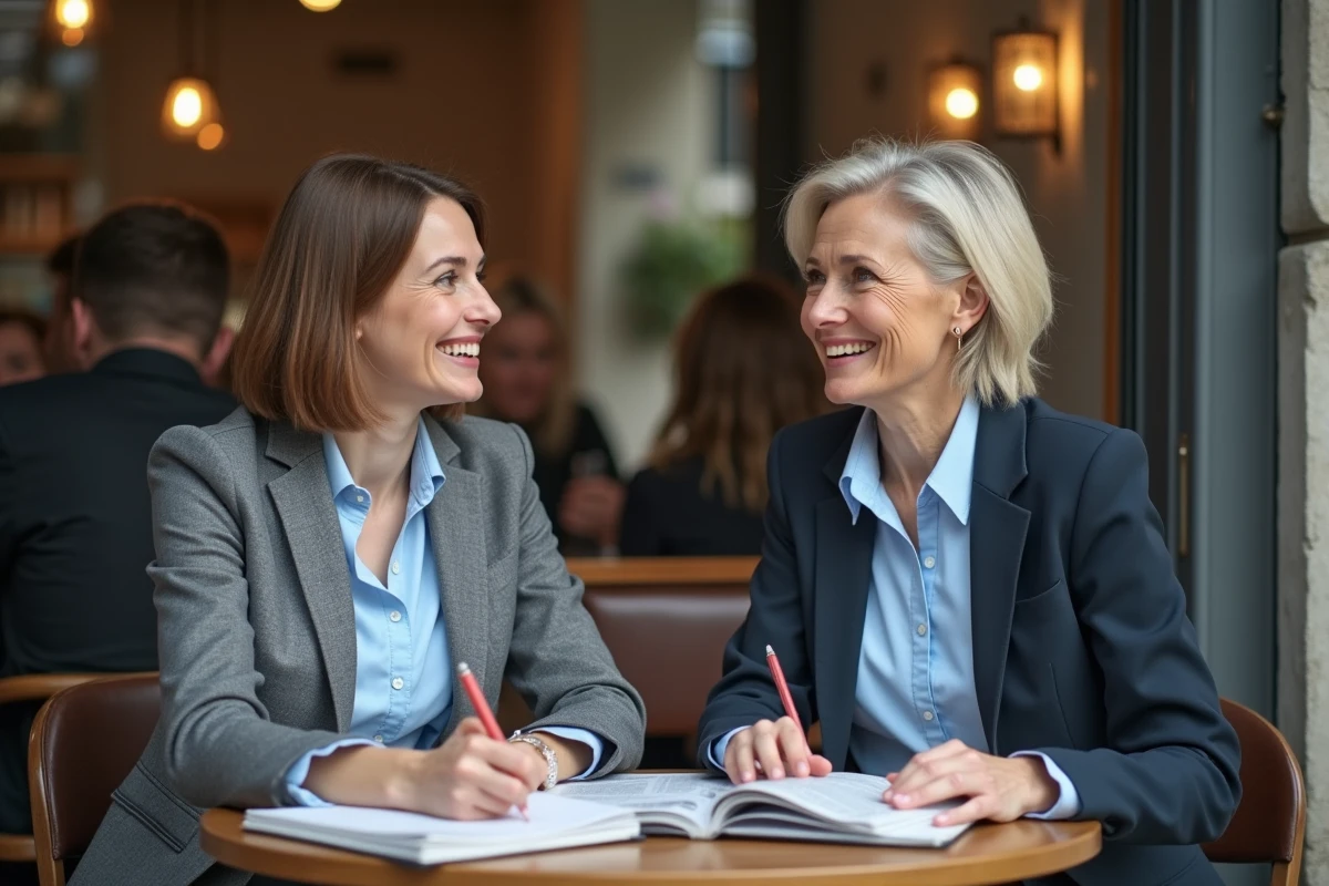 Deux femmes discutant dans un café parisien