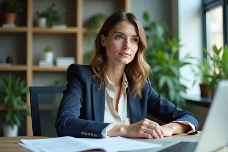 Femme professionnelle examinant des rapports d'investissement durable