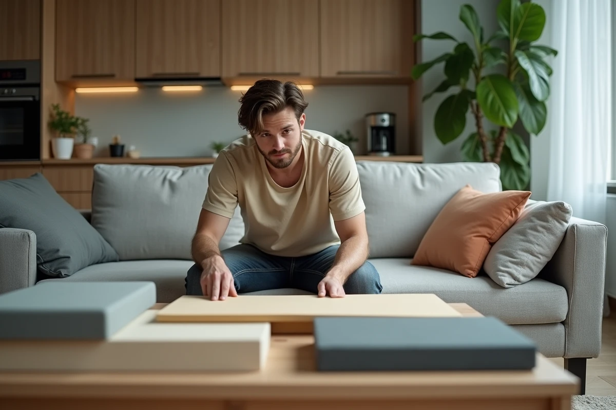 Jeune homme examinant des échantillons de mousse